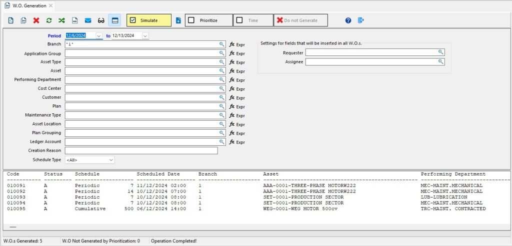 Maintenance Scheduling at Engeman®: 1st - Periodic - Time-Based Maintenance (TBM) periodic generation screen of engeman 1024x493 - Maintenance Scheduling at Engeman®: 1st - Periodic - Time-Based Maintenance (TBM)